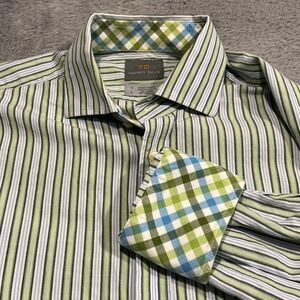 Thomas Dean Shirt Men's S Green Striped Shirtmakers Cloth Cotton‎ Flip Cuff City